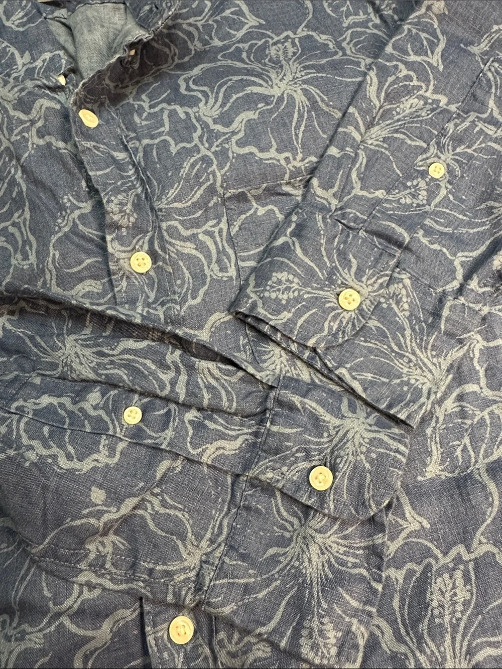 J. Crew Linen Button Up Long Sleeve Shirt, Blue Tropical Floral Men's M Slim Fit